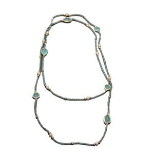 Sea Glass style Teal Beaded Long Necklace - Women Jewelry
